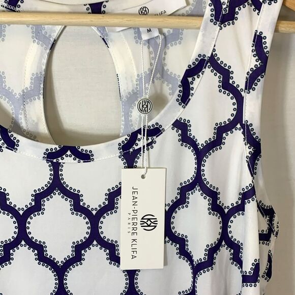 Jean-Pierre Kilfa NWT White Blue Tile Pattern Sleeveless Shift Dress Size M - Picture 4 of 15